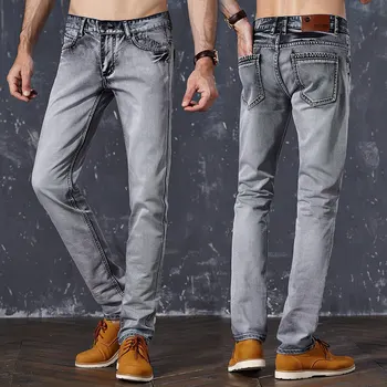 2018 mužov rovné džínsy dymu šedá šedá a tmavo sivá-jeans