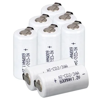 8 ks 2/3AA nabíjateľná batéria 600 mah, Ni-Cd 1.2 V Batérie 2.8*1.4 cm, - biela farba