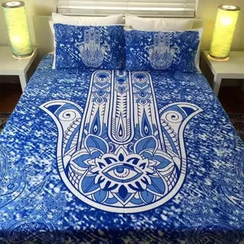 India Česká Tlač Perinu set s obliečka na vankúš 3ks posteľná bielizeň sady predaj modrá hamsa Plný Kráľovná Kráľ bedline