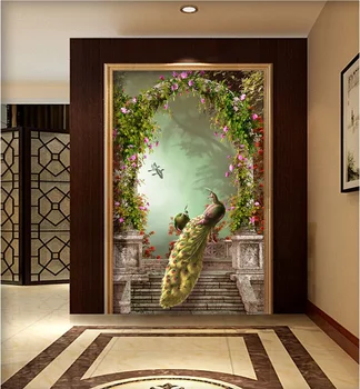 Vlastné fotografie, 3d tapety Non-tkané nástenná maľba obraz na stenu-nálepky 3 d páv Roman stĺpec arch maľovanie Obývacej miestnosti dekorácie