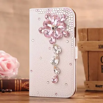 Bling Ručné Lesk Drahokamu Pearl Kože Flip Peňaženky Ochranné puzdro pre Iphone a SamsungS3 S4 S5 S6E+ S7 S7E S8P N3 4 5