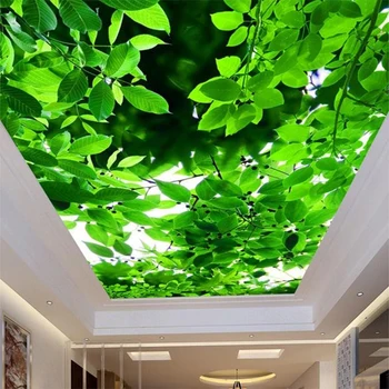 Vlastné Nástenné Stropné Tapety 3D Stereo Zelené Listy Prírodné Scenérie Foto Wall Papiere Roll Obývacia Izba Abstraktných De Parede 3D Sala