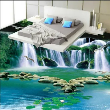 Beibehang Prispôsobené Podzemných vôd Vodopád Lesná Zelená Tapeta Fantasy 3D Kúpeľňa Poschodí Spálňa Samolepiacich 3d podlahy