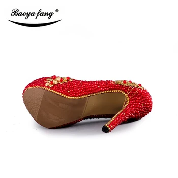 BaoYaFang červené korálky Strapec ženy, svadobné topánky Nevesta 8 cm/11 cm/14 cm platforma topánky vysoké topánky dámy veľké veľkosti Čerpadiel žena topánky