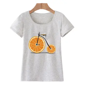 Letné Zábavné ovocie bicykel tlačiť t-shirt Ženy Bežné Bavlnené O-neck Tee Topy dámske tričko Oblečenie Blusas Femininas