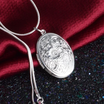 Anglicko Retro 925 Sterling Silver Náhrdelník Kolo Otvoriť Medailón Prívesok Náhrdelníky Fotografiu Ženy Golier Šperky