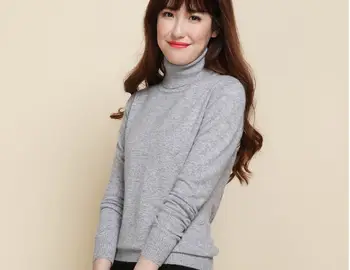 Jeseň a v zime sa ženy 's high - krku cashmere sveter čistá farba sady veľké veľkosti voľné pletený sveter
