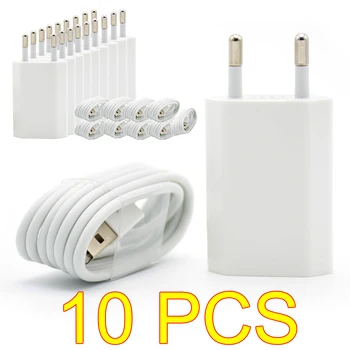 10PCS/Veľa EÚ Plug Biela Farba Steny USB Nabíjačka Pre iPhone, 8 Pin Nabíjací Kábel + Nabíjačka Adaptér Pre Apple iPhone 6 7 Plus 5S 5