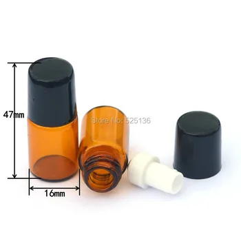30pcs 3ml Amber prejdite na kolieskových fľaše pre esenciálne oleje roll-on naplniteľné parfum fľašu dezodorant kontajnerov s čiernym viečkom