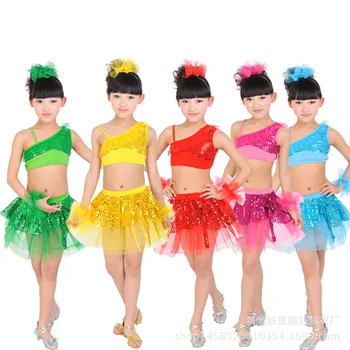 2017 detí v novej etapy kostýmy z latinskej tanca moderné split sukne tanečné šaty flitrami