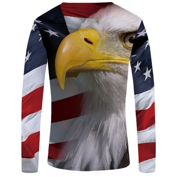 KYKU Značky America Long sleeve T shirt Eagle Oblečenie Vlajka Topy Zábavné tričká 3d T-shirt Tees Mužov Hip hop Ftness Mužov Homme
