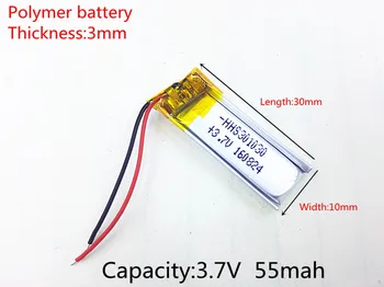 3,7 V 55mAh 301030 Lithium Polymer Li-Po li ion Nabíjateľnú Batériu buniek Pre Mp3 MP4 MP5 GPS, PSP, mobilné bluetooth