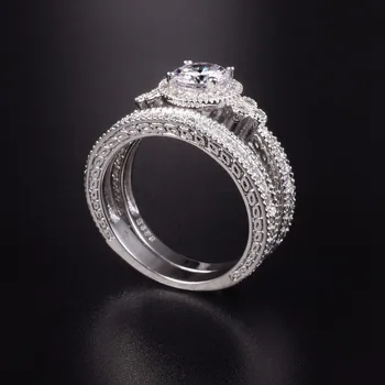 Vintage 925 Sterling Silver 1.5 ct Simulované Diamantový Prsteň 2-v-1 Ženské šperky, Luxusné Svadobné Prstene Pre Ženy veľkosti 5-10