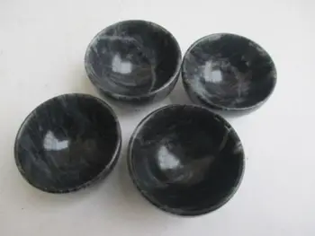 Čínsky ručne vyrezávané black jade štyri malé misky.4 položky poháre