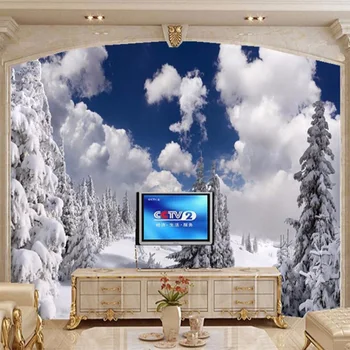 Vlastné Foto Tapety Zime Sneh Krajina Lesov nástennú maľbu Dekorácie na Stene Obývacia Izba Gauč TV Tapety nástenná maľba De Porovnanie 3D