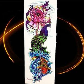21*15 CM Veľké Páva Kvet Rameno Dočasné Tetovanie Nálepky Ženy Lotus Falošné Flash WaterTransfer Tetovanie Body Art Rukáv Ryby Farba