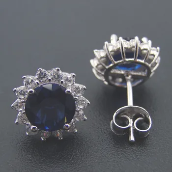 925 Sterling Silver Šperky Blue Sapphire Stone Stud Náušnice Pre Ženy Šperky Svadobný Dar Narodeninovej Party Jemné Náušnice Šperky