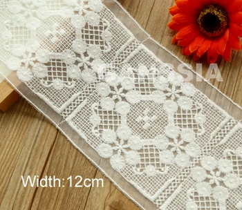 2yrd/veľa Šírka:12 cm Prekrásny kvet dizajn bavlny čipky,slonovinová farba vyšívané čipky na odev(ss-4502)