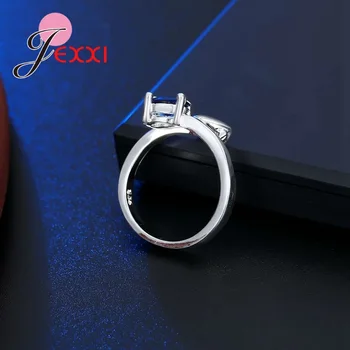 JEXXI Sladké Jednoduché Srdce Krúžok pre Svadobné Zapojenie Oválne Jasné, Zirkón Crystal Krúžok pre Ženy 925 Silver Šperky Otvoriť Krúžok