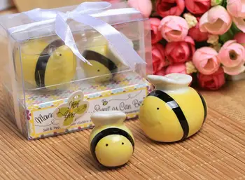 10 Sád Roztomilé Sladké Bee Porcelánu Korenie Hrnca Soľ, Korenie Jar Pre Svadobné Party Narodeniny Prospech Darček