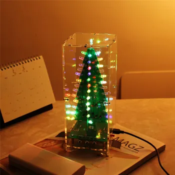 DIY Kit RGB LED Blesk Okruhu Kit Farebné 3D Vianočné Stromčeky Auta MP3 Music Box s Shell Vianočný Darček Elektronické Zábavné Suite