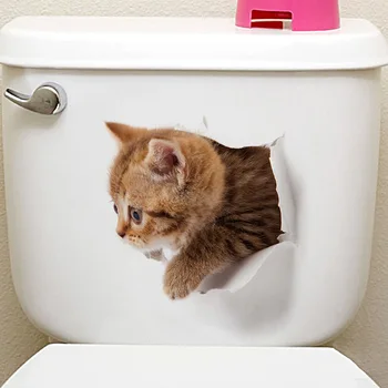 Kreslených mačka wc nálepky Zvierat tvár nálepky Cartoon WC zdobia Obtlačky Krásne Bežné nálepky