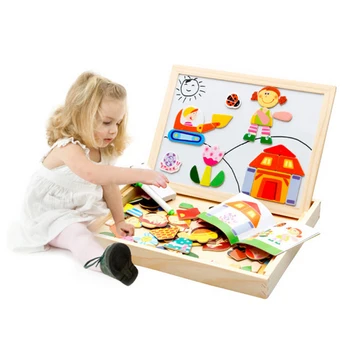 Deti hračky Magnetické puzzle pre deti, dievčatá, chlapcov vzdelávania vzdelávanie drevených Hračiek 3d Puzzle zvieratá doskové hry rysovaciu dosku