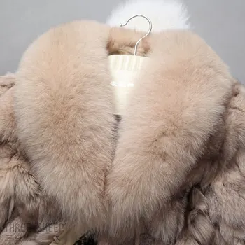 Skutočné Kožušinový Kabát pre Ženy Líška Srsť Srsť Prekladané Veľké Fox Golier Prírodné Kožušiny Bunda rf0046