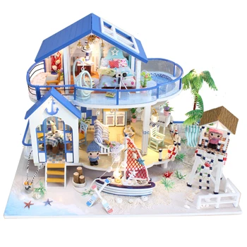 Montáž DIY Doll House Hračka Drevené Miniatura Bábika Domy Miniatúrny domček pre bábiky hračky S Nábytkom LED Svetlá Darček k Narodeninám 13844