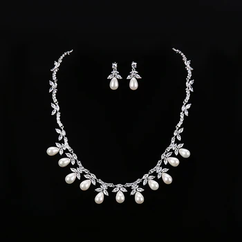 HIBRIDE Luxusný Dizajn a Módne Pearl Prívesok, Náušnice/Náhrdelník Austrian Crystal White, Zlatá Farba Ženy, Svadobné Šperky, Sady N-165