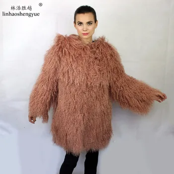 Linhaoshengyue zime teplé módne prírodné Opálenie ovčie kožušiny ženy kabát ping
