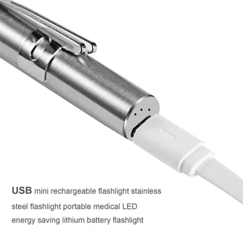 ICOCO Lekárske Ruke Pero Svetlo USB Nabíjateľné Mini Energeticky úsporné Svietidlo LED Baterka + Nehrdzavejúca Oceľ Klip Super Jasné