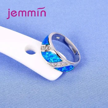 Jemmin 2017 Hot Spinner Prsteň Ohňa Jemné Modré Opal Snubné Prstene 925 Sterling Silver White Crystal Kameň Zásnubné Prstene Pre Wome