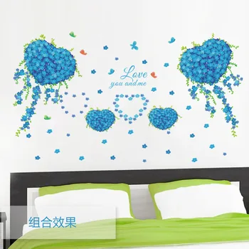 Samolepky na stenu modrý motýľ, láska ďateliny obývacej izby, spálne, domáce dekorácie stenu, samolepky na stenu