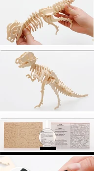 DIY Drevené Hračky, Puzzle 3D Stereo Model Dinosaura obrazová Skladačka Tyrannosaurus Rex Model pre Darček