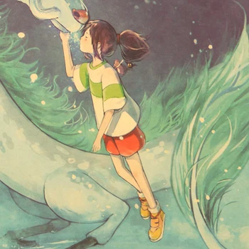 KRAVATU LÁTOR Slávny Hayao Miyazaki Anime Film Odvážneho Preč Kraft Papier Plagát, Dekoratívne Maľby Samolepky na Stenu