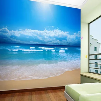 Vlastné nástennú maľbu, Tapety Na Steny, 3 D Blue Sky Ocean Beach Non-tkané Vytlačené Tapety Obývacej Izby, Spálne, Foto Papier na Stenu