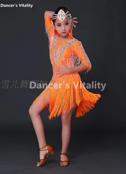 Profesionálne Dieťa Strapce latinskej Tanca tanečná Sála Dievčatá Samba Salsa Šaty, Kostýmy Ženy Tango Šaty Pre dievčatá, tanečné šaty
