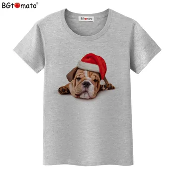 BGtomato T shirt Vianoce psa vtipné tričko ženy Krásne roztomilý módne tee tričko femme Pohodlné mäkké ležérny top tees