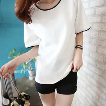Biela Šifón Lete Ženy T-shirts Veľkými rozmermi, O-neck Beach Krátke Sleeve T-košele pre Ženy Polyester Studen t-shirts W3 35