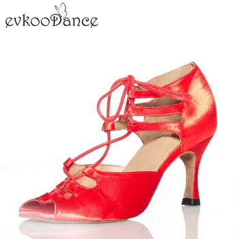 Červená, Biela A Čierna Tanečné Topánky Veľkosť NÁS 4-12 Výška Podpätku 8.5 cm Profesionálne latinskej Satin Salsa Tanečné Topánky Pre Ženy NL133