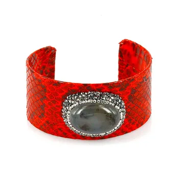 Luxusné šperky black red kožené oválne prírodné dymu farba kameňa pripraviť drahokamu kúzlo nastaviteľné otvorená manžeta prívesky pre ženy