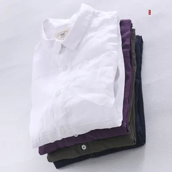 2017 Jar a v lete nové čistá bielizeň tričko muži biele bežné tričko mužov voľné štyri seanson ľanu mens košele camisa masculina