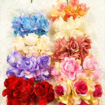 6 KS (5 cm/kvet) umelého hodvábu velvet kvety, kytice z ruží svadobné domácnosti ozdoby, kvety DIY veniec darčekovej krabičke