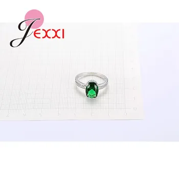 JEXXI Hot 925 Sterling Silver Zásnubné Prstene Pre Ženy, Zelená Farba, Austrian Crystal Fashion Prstene, Šperky Príslušenstvo