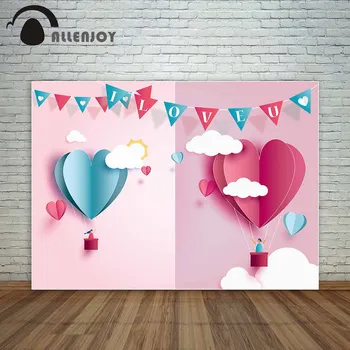 Allenjoy Valentína ružové a modré balóniky srdcia na ružové pozadie s láskou bannery pozadie utierky fotografie vinyl