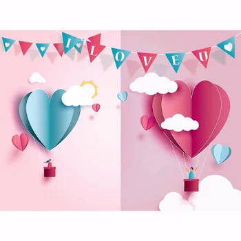 Allenjoy Valentína ružové a modré balóniky srdcia na ružové pozadie s láskou bannery pozadie utierky fotografie vinyl