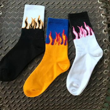 Nové pánske Farebné Plameň Ohňa Vzor Bavlnené Ponožky Harajuku palivové Drevo Skateboard Hip Hop Móda v Pohode Unisex Posádky Ponožky