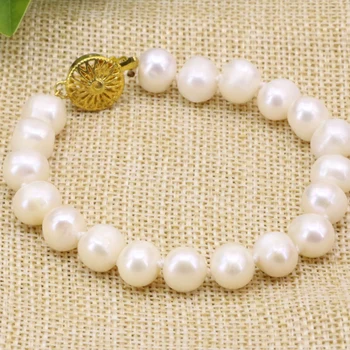 Elegantný štýl 3 náramok 8-9mm biela čierna prírodných sladkovodných kultivovaných pearl korálky kúzlo náramok pre ženy šperky 7.5 palcový B3175