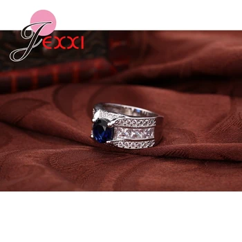 JEXXI Výročie Svadby, Klasické, Tmavo Modrá Kolo Krúžky 925 Sterling Silver Módne Dámy Cubiz Zirkón Krásny Prsteň, Šperky